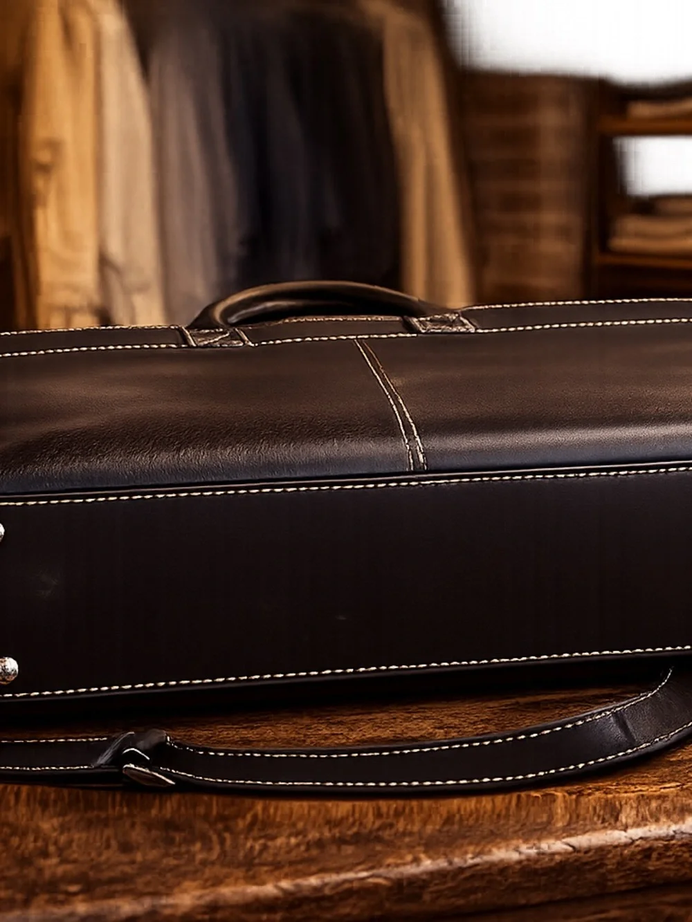 Beautiful Cole Haan Chocolate Brown Leather Briefcase with Contrast Stitching